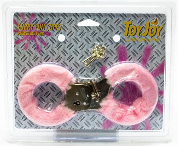 Розовые меховые наручники с ключами-722