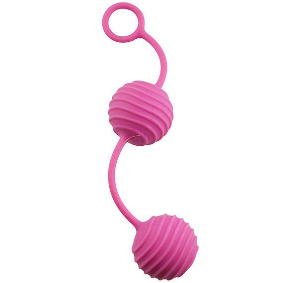 Розовые вагинальные шарики с ребристым рельефом-938