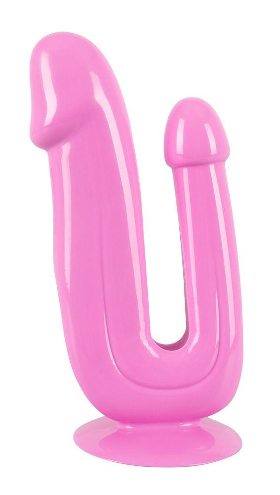 Розовый анально-вагинальный фаллоимитатор - 17