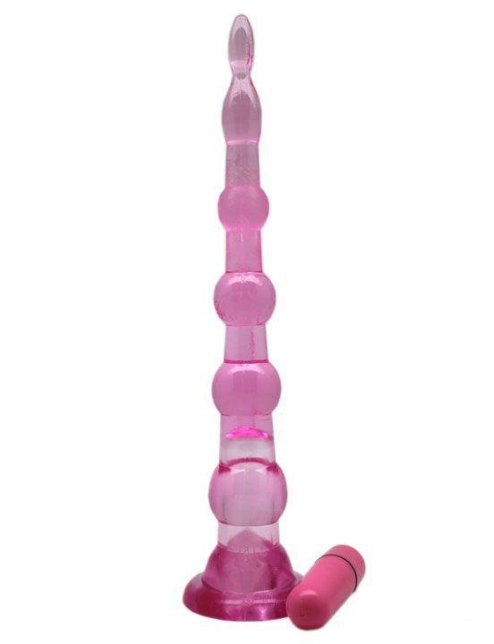 Розовый анальный конус с вибропулькой - 22 см.-7880
