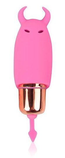Розовый силиконовый вибромассажер с рожками - 6