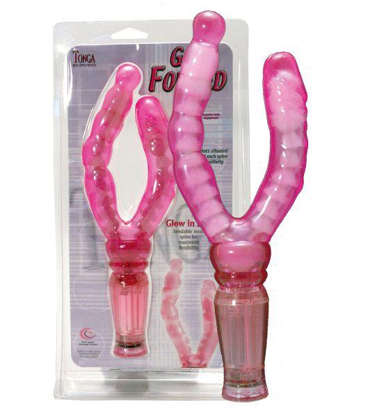 Розовый вагинально-анальный вибромассажёр Get Forked - 16