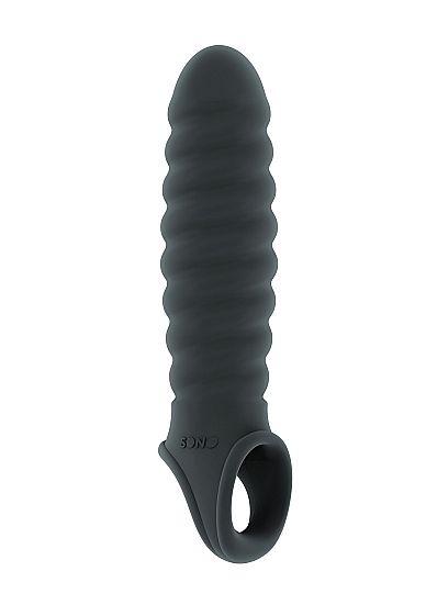 Серая ребристая насадка Stretchy Penis Extension No.32-6085