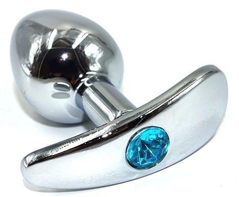 Серебристая анальная пробка для ношения из нержавеющей стали с голубым кристаллом - 8 см.-9145