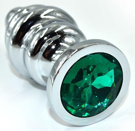 Серебристая анальная пробка из нержавеющей стали с зеленым кристаллом - 8