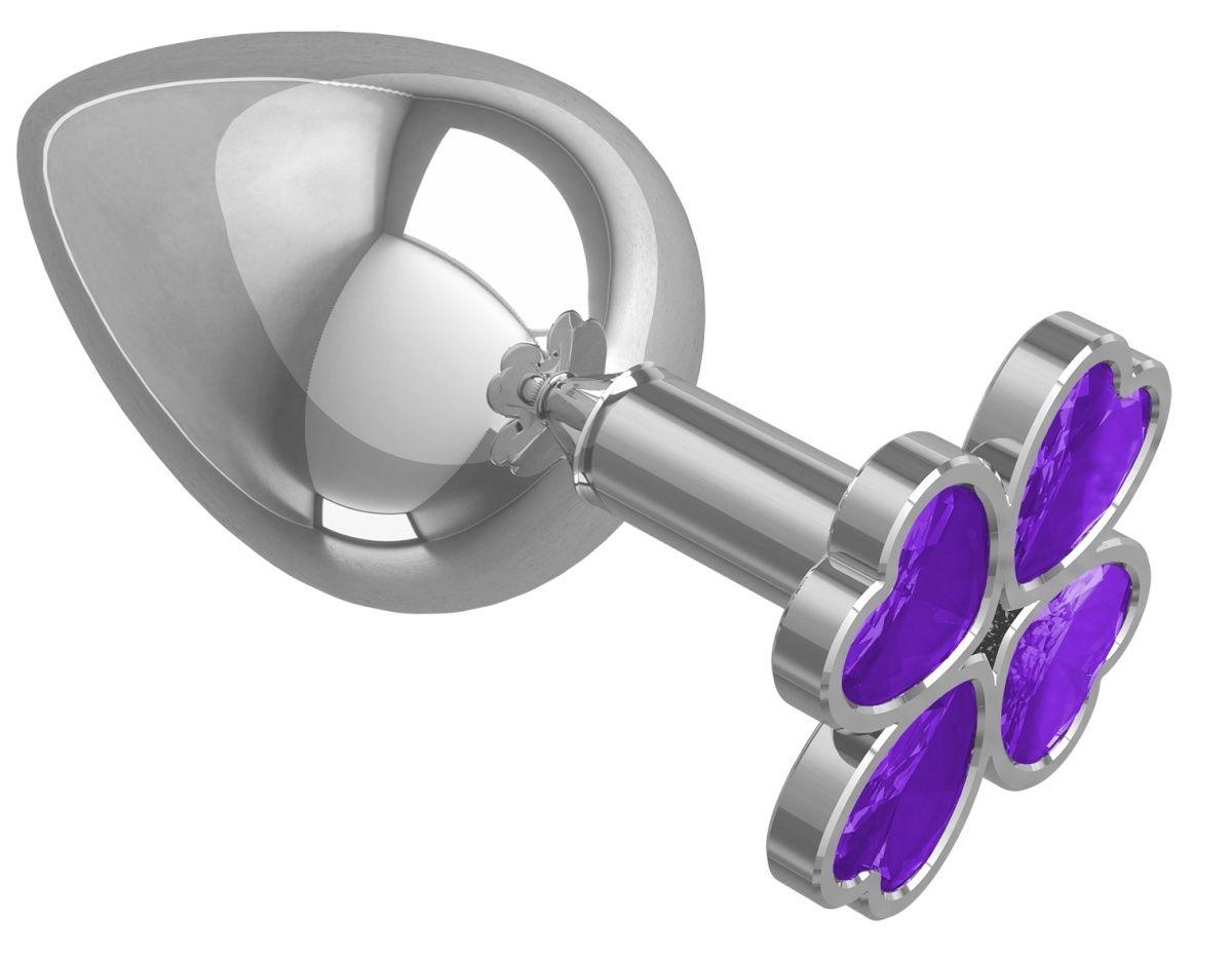Серебристая анальная пробка-клевер с фиолетовым кристаллом - 9