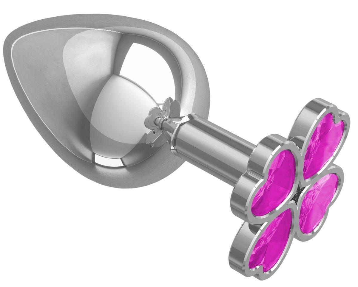 Серебристая анальная пробка-клевер с розовым кристаллом - 9