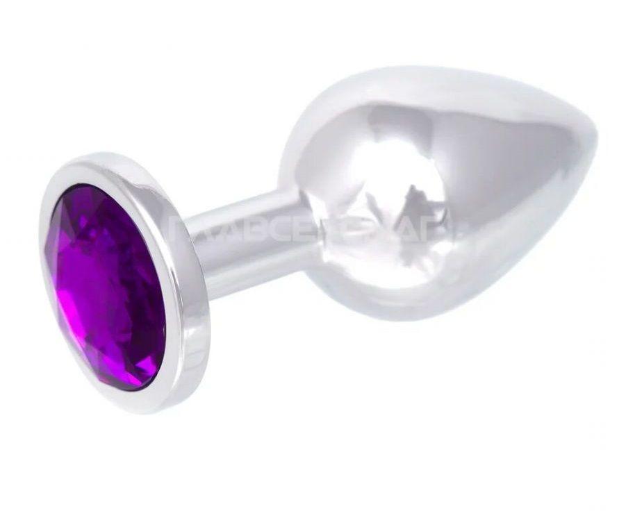 Серебристая анальная пробка с фиолетовым кристаллом - 8