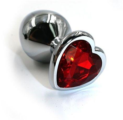 Серебристая анальная пробка с красным кристаллом-сердцем - 8
