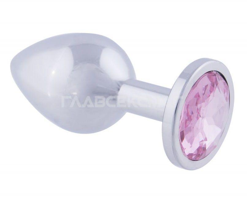 Серебристая анальная пробка с розовым кристаллом - 9