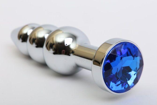 Серебристая анальная ёлочка с синим кристаллом - 11