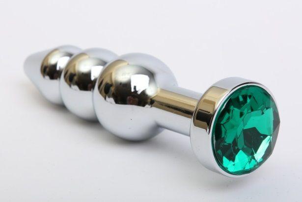 Серебристая анальная ёлочка с зеленым кристаллом - 11