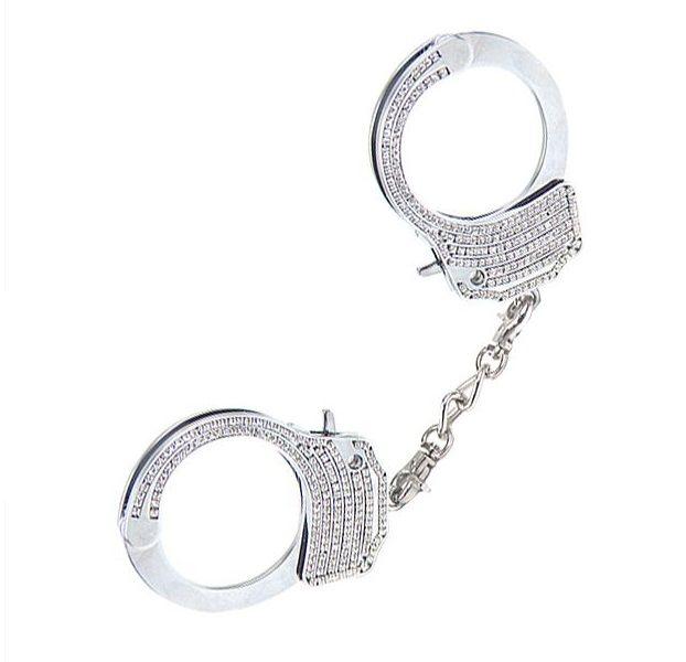 Серебристые наручники Romfun из металла со стразами-8303