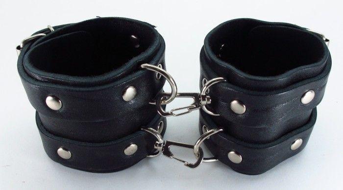 Широкие черные наручники с двумя ремешками-3727