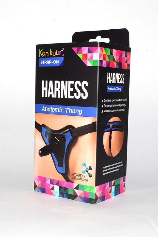 Сине-чёрные трусики с плугом Kanikule Strap-on Harness Anatomic Thong-8421
