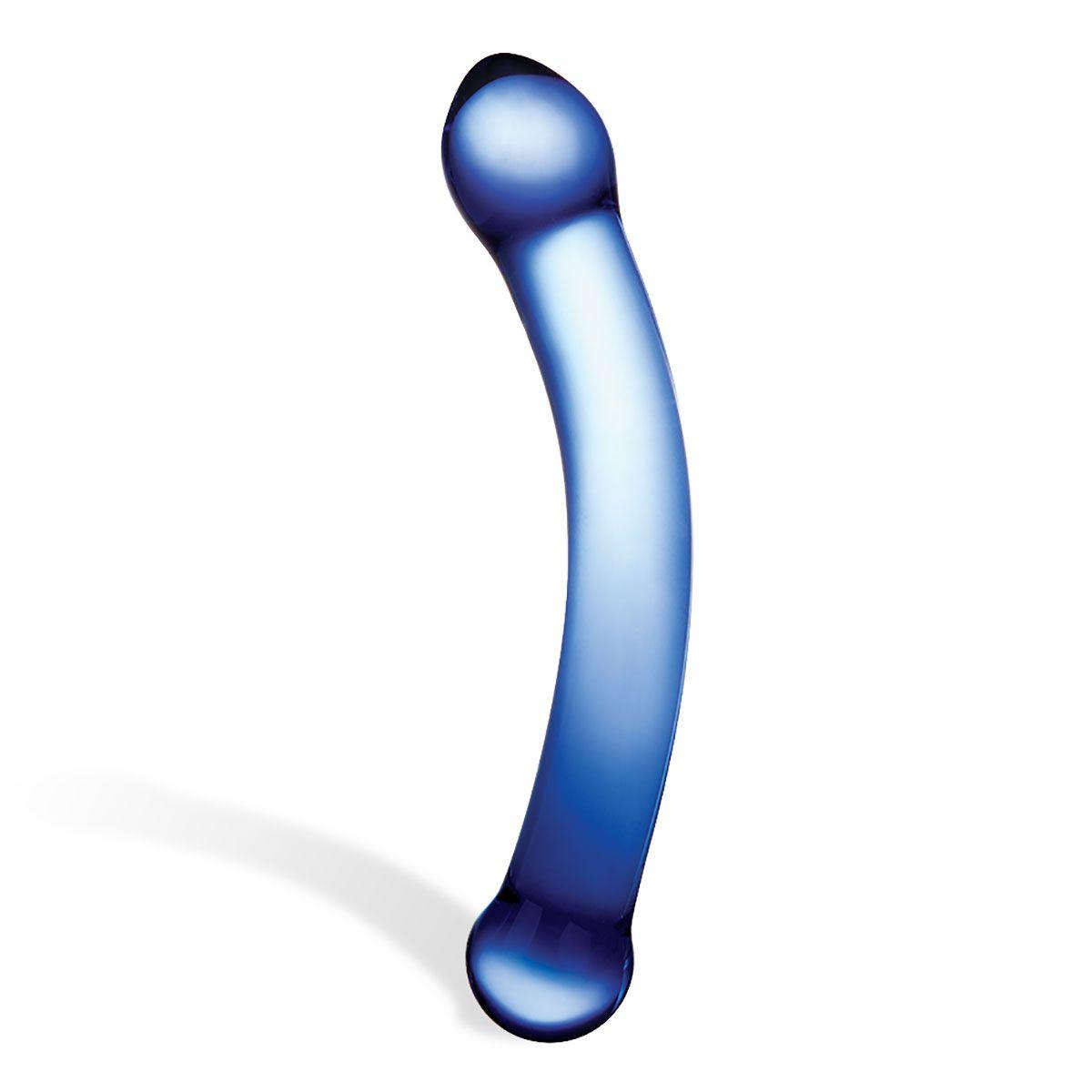 Синий изогнутый фаллоимитатор Curved G-Spot Glass Dildo - 16 см.-4126