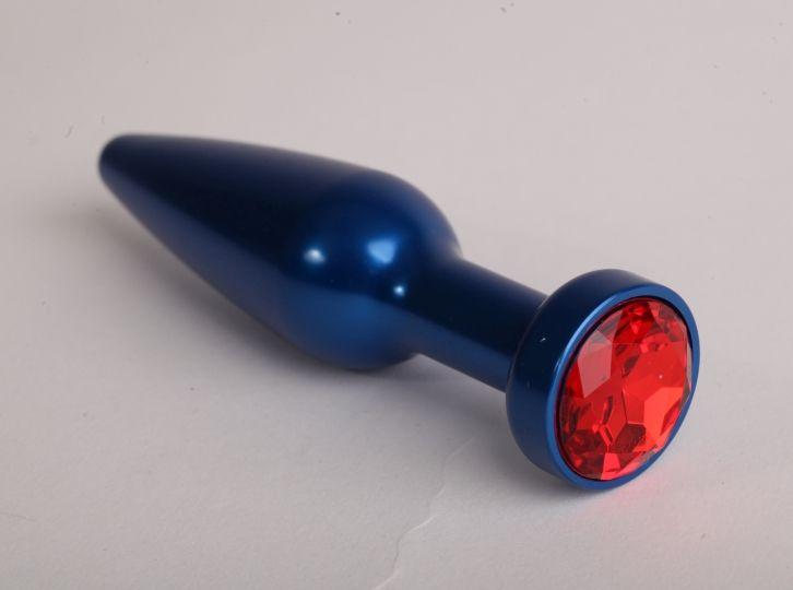 Синяя анальная пробка с красным кристаллом - 11