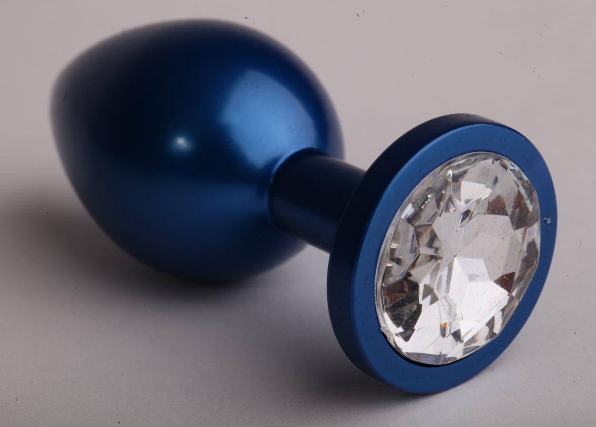 Синяя анальная пробка с прозрачным кристаллом - 8