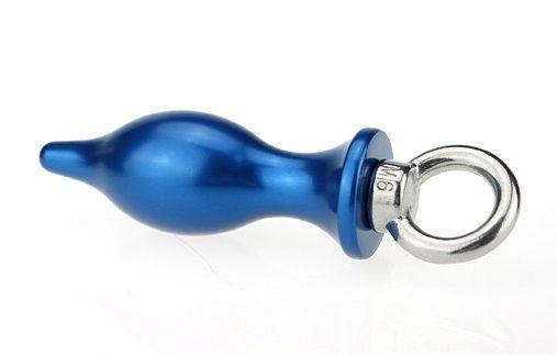 Синяя металлическая анальная пробка с кольцом-9302