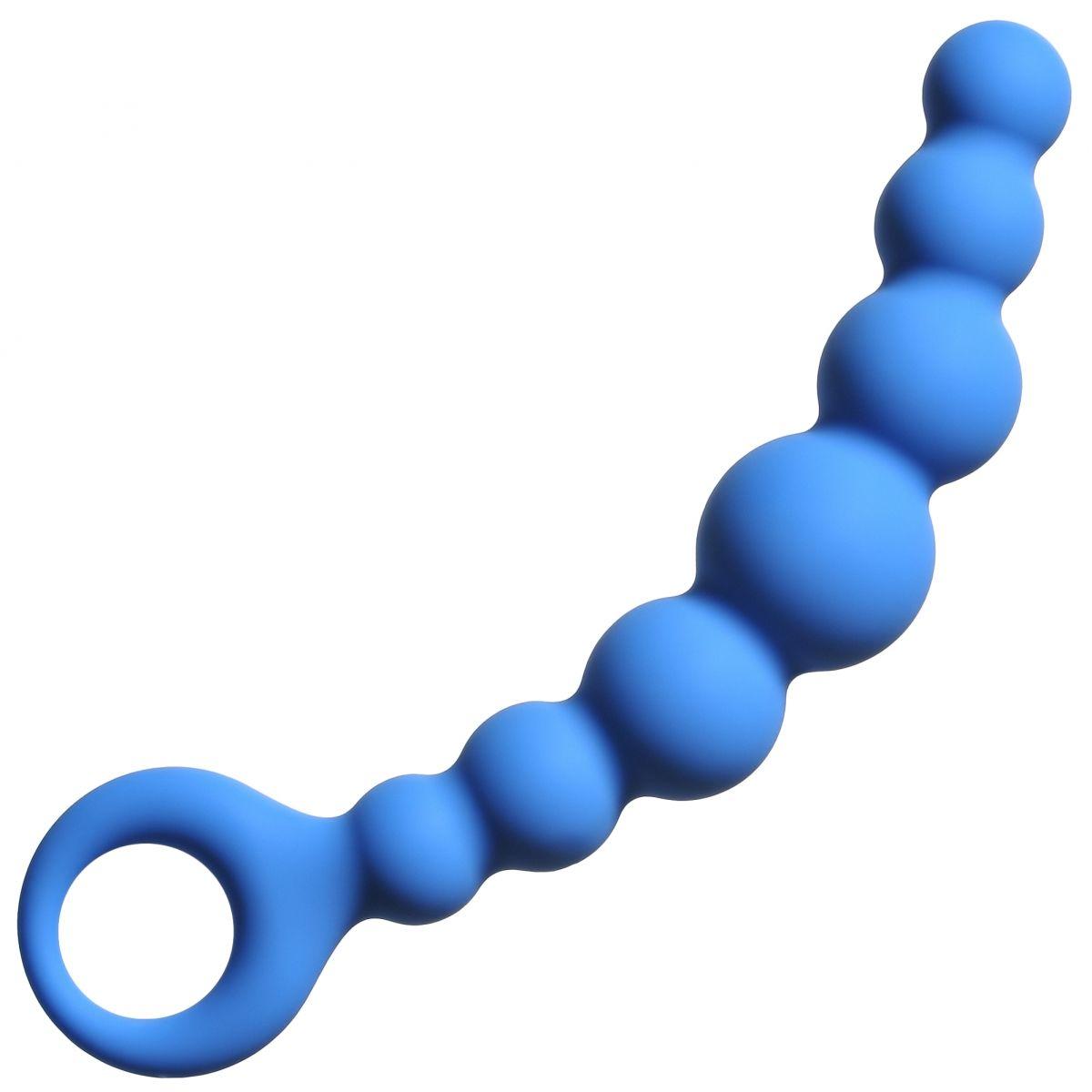 Синяя упругая анальная цепочка Flexible Wand - 18 см.-6178