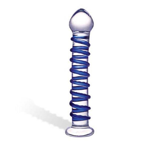 Стеклянный фаллоимитатор с голубой внешней спиралью - 18