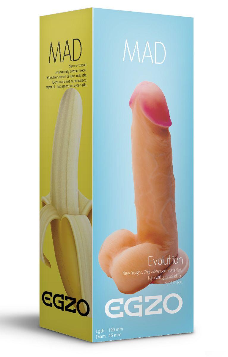 Телесный фаллоимитатор Mad Banana из киберкожи с присоской - 19 см.-3360