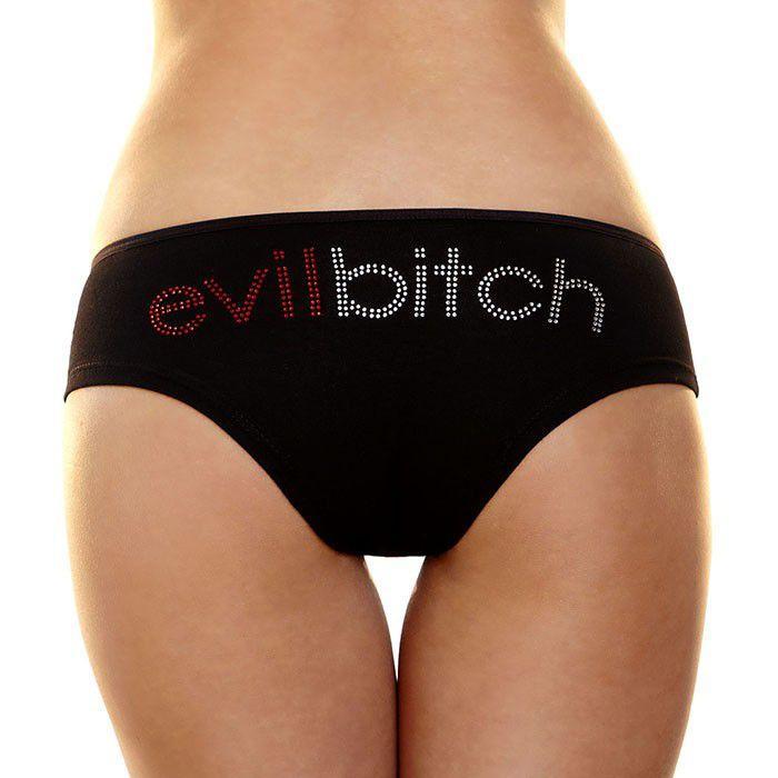 Трусики-слип с надписью стразами Evil bitch