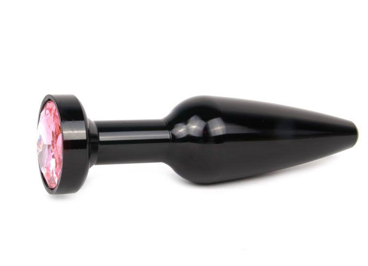 Удлиненная коническая гладкая черная анальная втулка с розовым кристаллом - 11