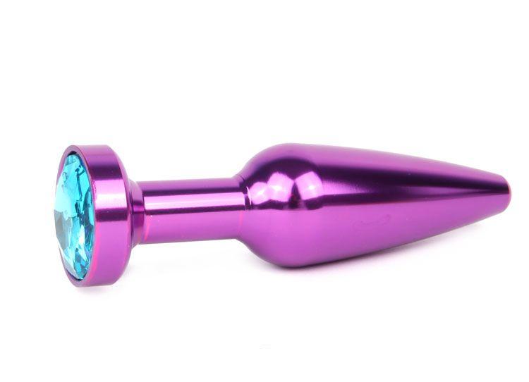 Удлиненная коническая гладкая фиолетовая анальная втулка с голубым кристаллом - 11