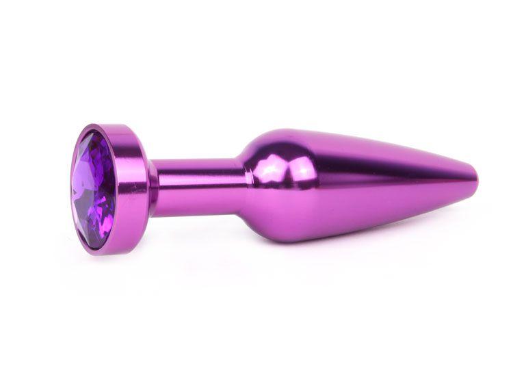 Удлиненная коническая гладкая фиолетовая анальная втулка с кристаллом фиолетового цвета - 11
