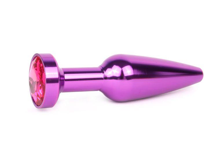 Удлиненная коническая гладкая фиолетовая анальная втулка с малиновым кристаллом - 11