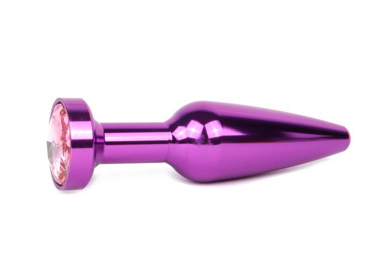 Удлиненная коническая гладкая фиолетовая анальная втулка с розовым кристаллом - 11