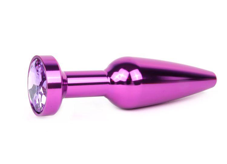 Удлиненная коническая гладкая фиолетовая анальная втулка с сиреневым кристаллом - 11