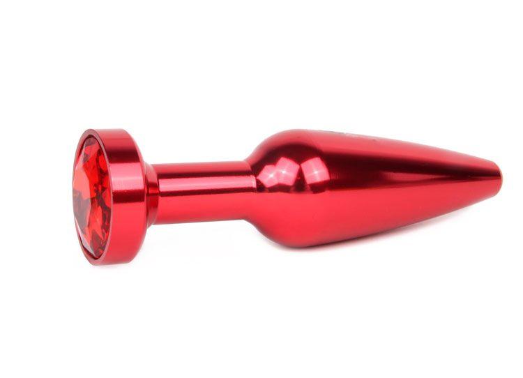 Удлиненная коническая гладкая красная анальная втулка с красным кристаллом - 11