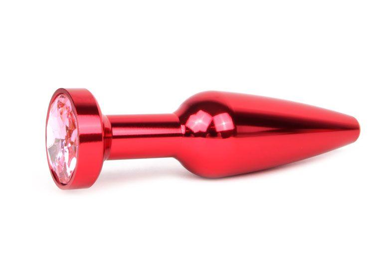 Удлиненная коническая гладкая красная анальная втулка с розовым кристаллом - 11