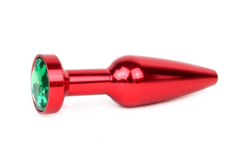 Удлиненная коническая гладкая красная анальная втулка с зеленым кристаллом - 11