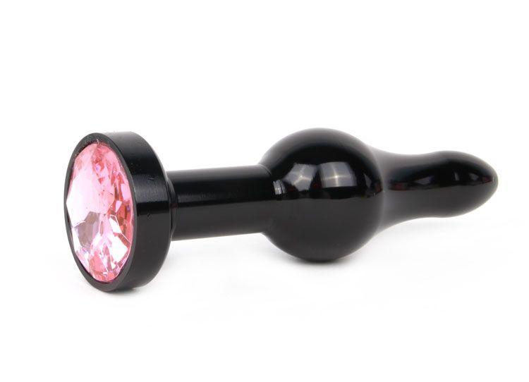 Удлиненная шарикообразная черная анальная втулка с розовым кристаллом - 10
