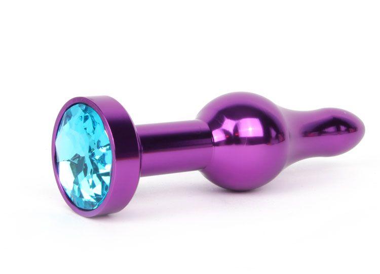 Удлиненная шарикообразная фиолетовая анальная втулка с голубым кристаллом - 10