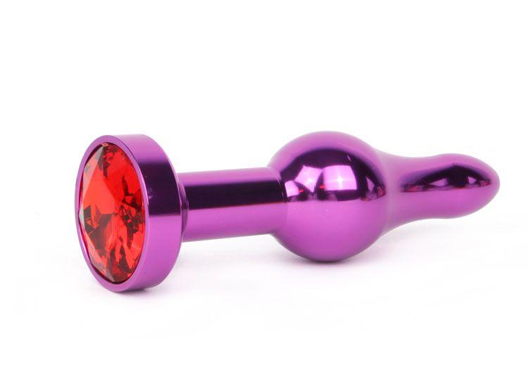 Удлиненная шарикообразная фиолетовая анальная втулка с красным кристаллом - 10