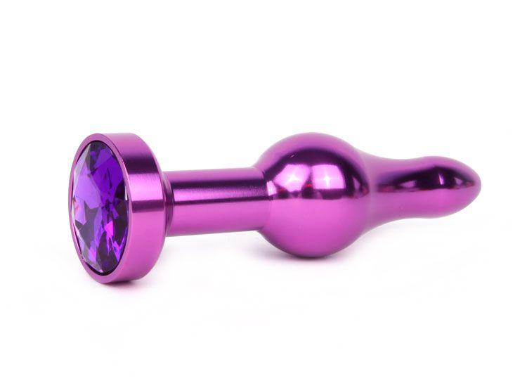 Удлиненная шарикообразная фиолетовая анальная втулка с кристаллом фиолетового цвета - 10