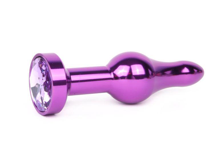 Удлиненная шарикообразная фиолетовая анальная втулка с сиреневым кристаллом - 10