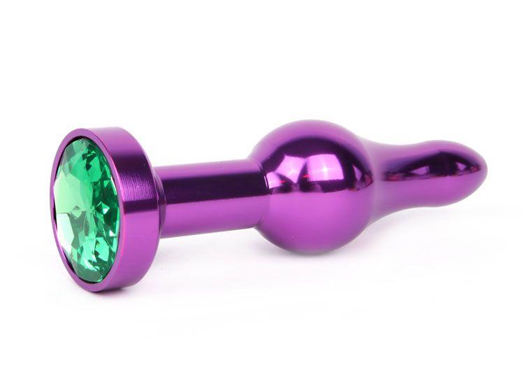 Удлиненная шарикообразная фиолетовая анальная втулка с зеленым кристаллом - 10