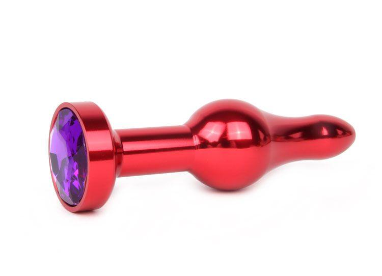 Удлиненная шарикообразная красная анальная втулка с кристаллом фиолетового цвета - 10