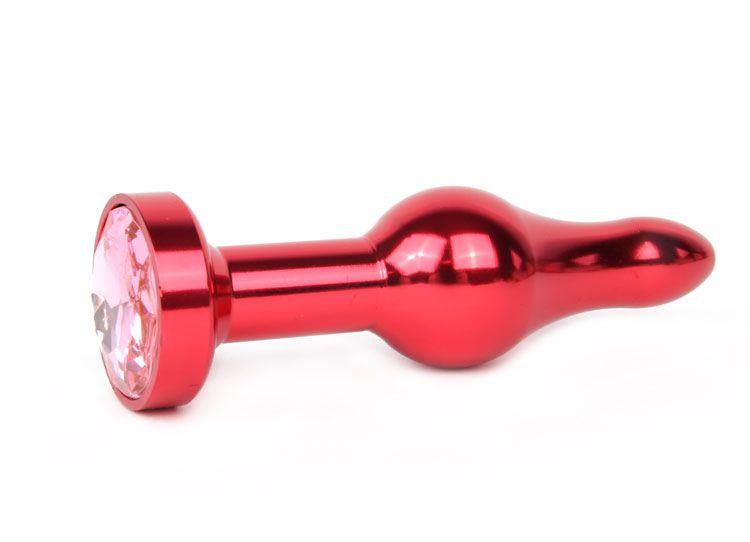 Удлиненная шарикообразная красная анальная втулка с розовым кристаллом - 10