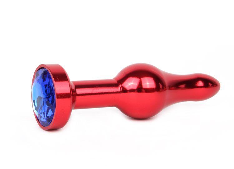 Удлиненная шарикообразная красная анальная втулка с синим кристаллом - 10