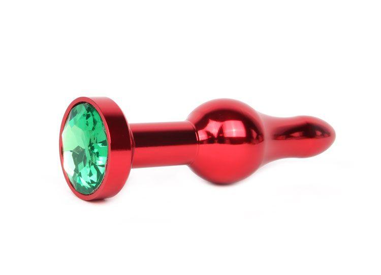Удлиненная шарикообразная красная анальная втулка с зеленым кристаллом - 10