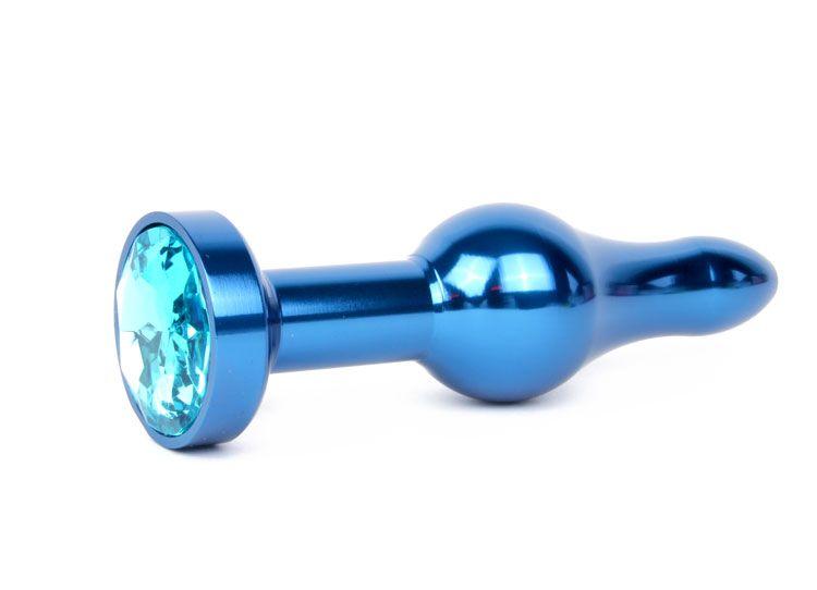 Удлиненная шарикообразная синяя анальная втулка с голубым кристаллом - 10
