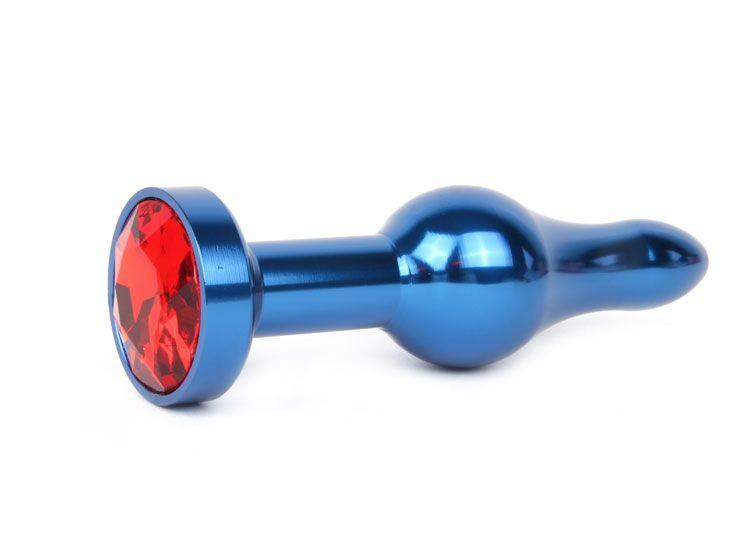 Удлиненная шарикообразная синяя анальная втулка с красным кристаллом - 10