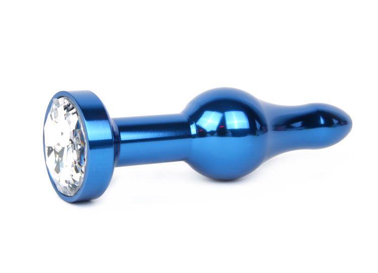 Удлиненная шарикообразная синяя анальная втулка с прозрачным кристаллом - 10