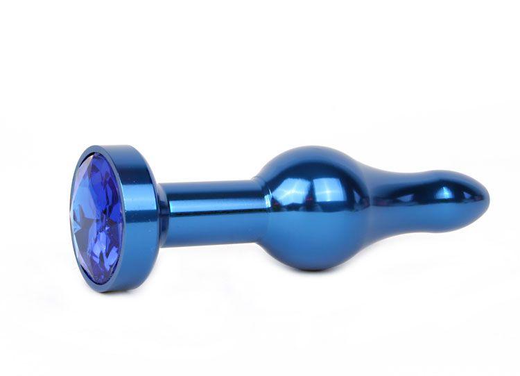 Удлиненная шарикообразная синяя анальная втулка с синим кристаллом - 10